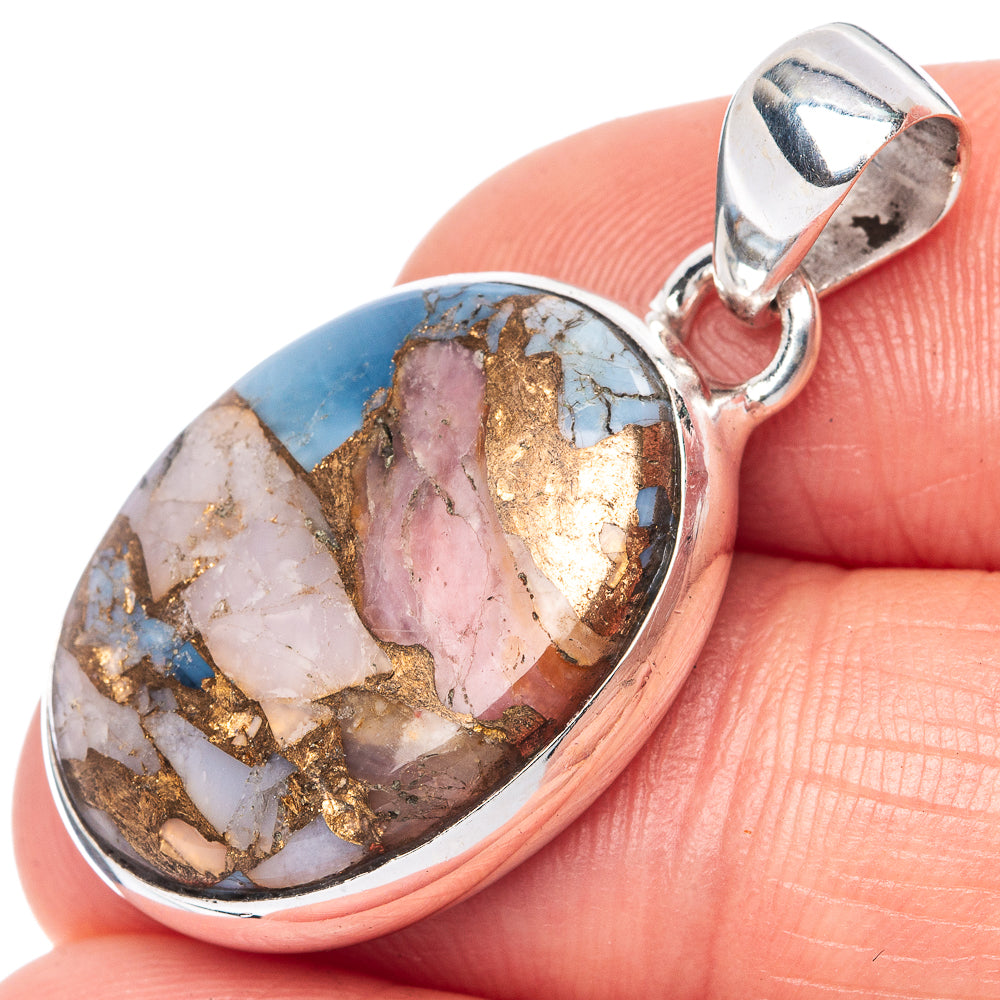 Pink Opal In Kyanite Pendant 1 1/4" (925 Sterling Silver) P42528