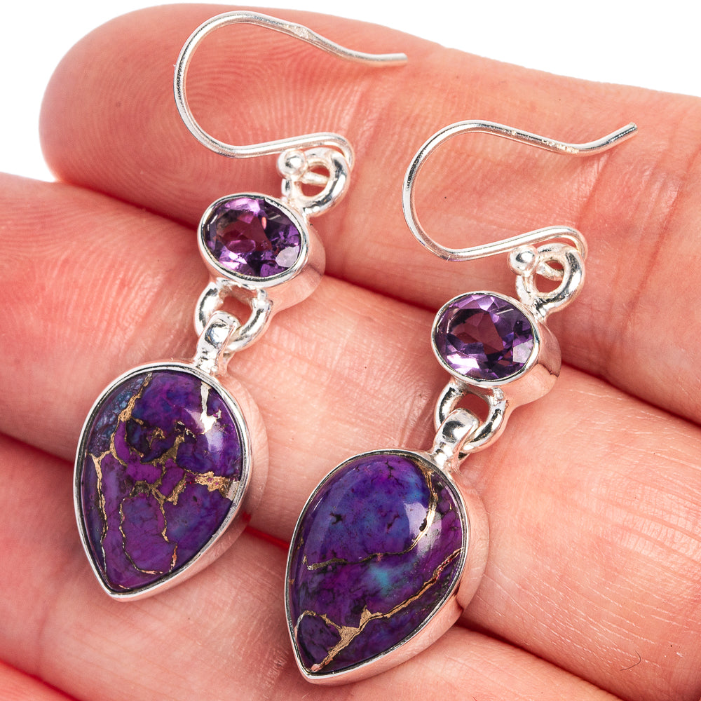 Purple Copper Composite Turquoise, Amethyst Earrings 1 5/8" (925 Sterling Silver) E433026