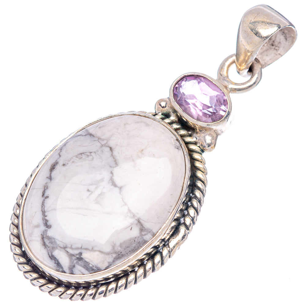 Howlite, Amethyst Pendant 1 5/8" (.925 Sterling Silver)