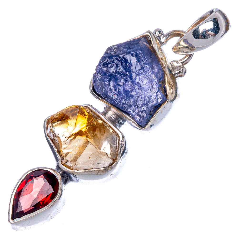 Raw Tanzanite, Citrine, Garnet Pendant 1 5/8" (925 Sterling Silver) P40243