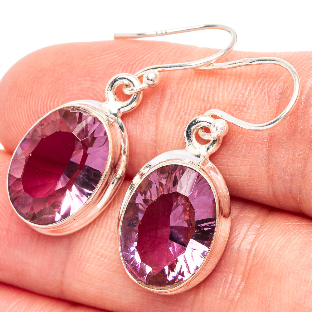 Faceted Alexandrite (Lab.) 925 Sterling Silver Earrings 1 1/4" (925 Sterling Silver) E2172