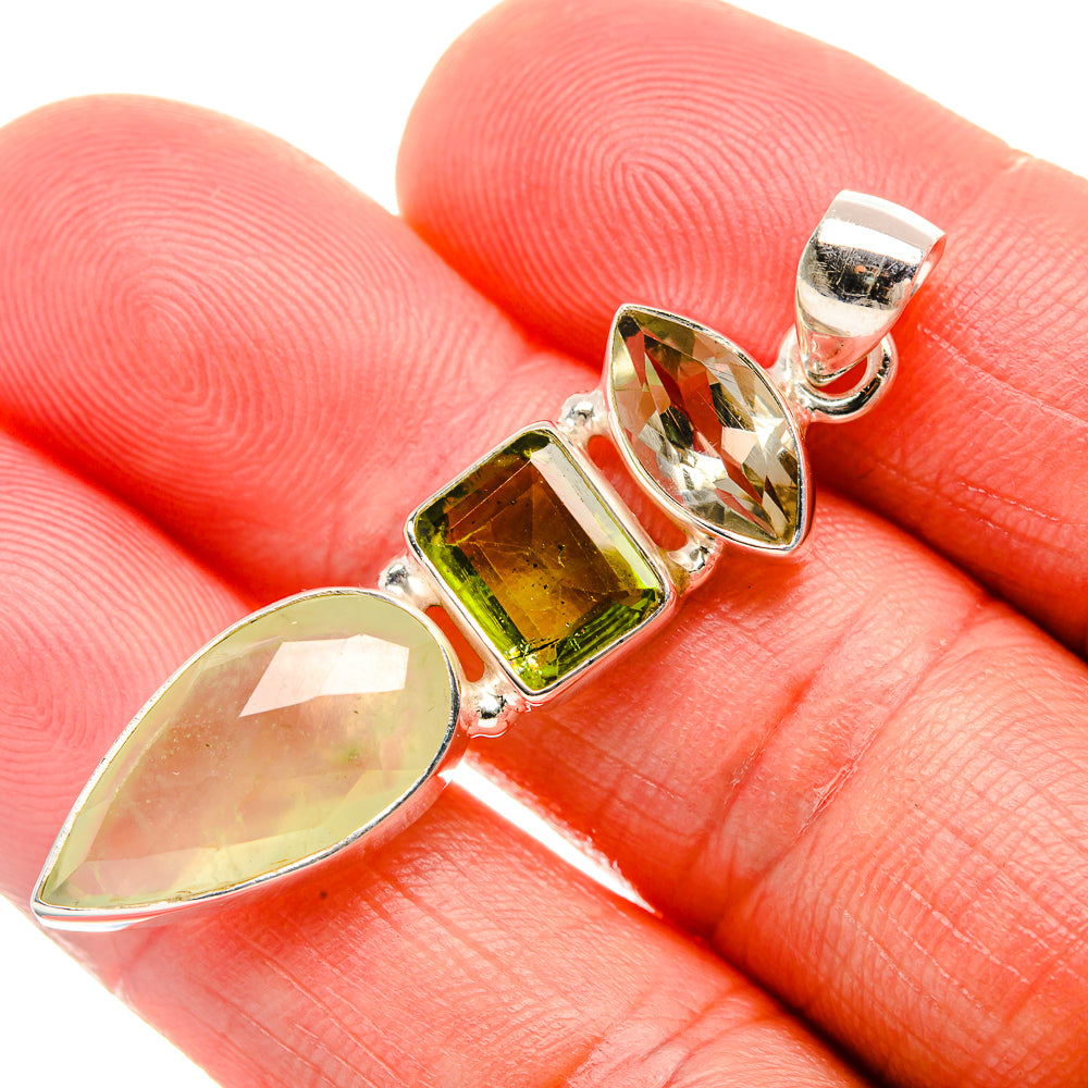Prehnite, Peridot, Green Amethyst Pendant 2" (925 Sterling Silver) PD38117