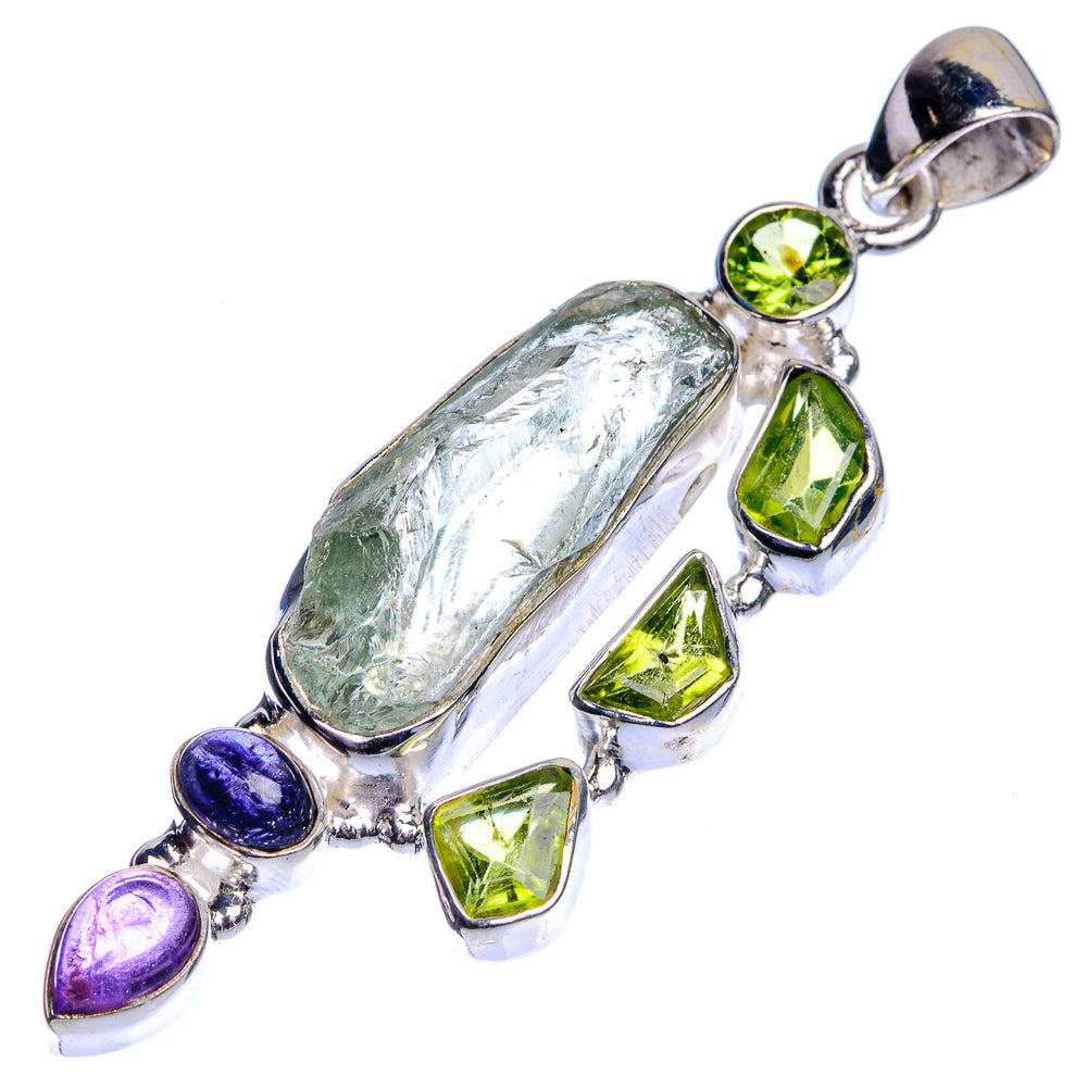 Rough Green Amethyst, Peridot, Amethyst, Tanzanite Pendant 2 1/4" (925 Sterling Silver) P39726