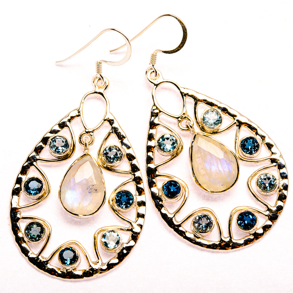 Signature Rainbow Moonstone, London Blue Topaz, Blue Topaz 925 Sterling Silver Earrings 2 3/8" (925 Sterling Silver) EARR431960