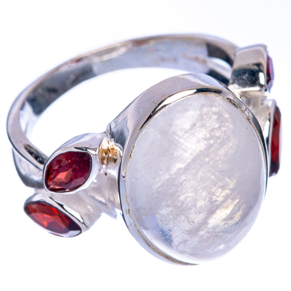 Rainbow Moonstone, Garnet Ring Size 7.75 (925 Sterling Silver) R144574