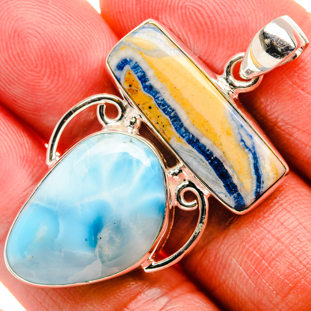 Blue Scheelite, Larimar Pendant 1 7/8" (925 Sterling Silver) PD37977