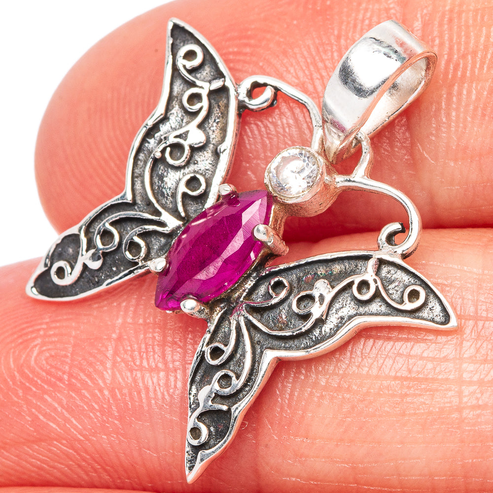 Red Sillimanite, White Quartz Butterfly Dainty Pendant 1" (925 Sterling Silver) P43541