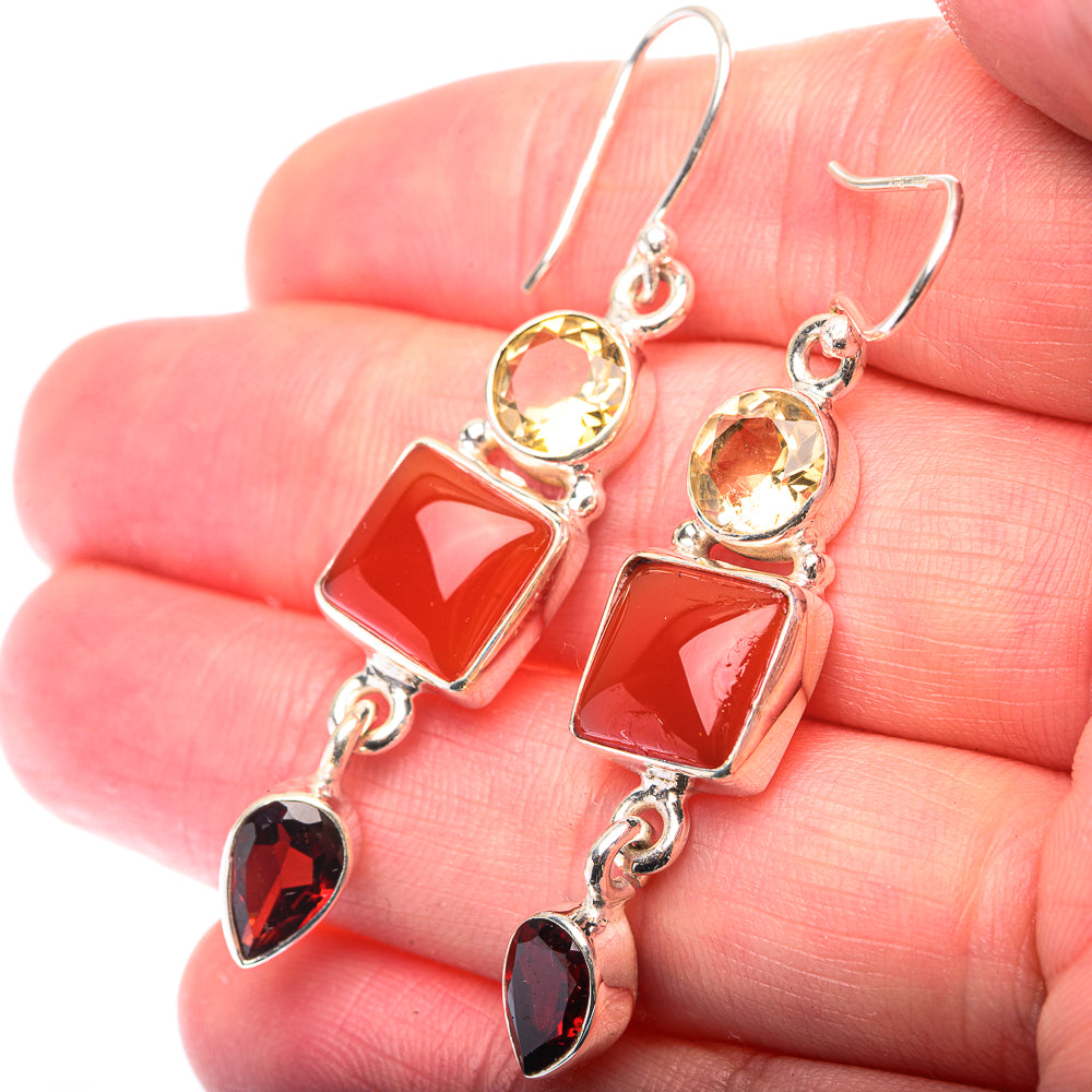 Carnelian, Citrine, Garnet Earrings 2" (925 Sterling Silver) EARR432131
