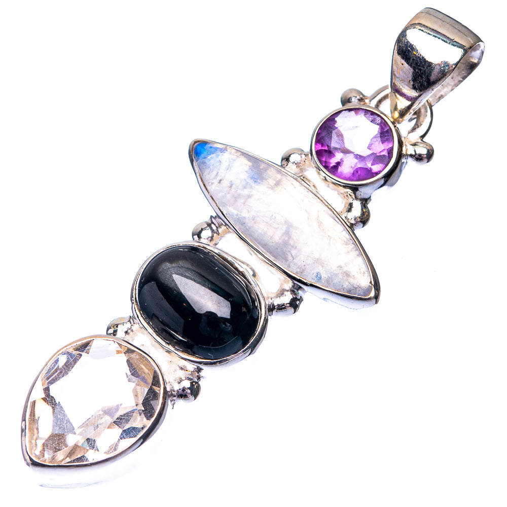 Rainbow Moonstone, White Quartz, Black Onyx, Amethyst Pendant 1 7/8" (925 Sterling Silver) P38700