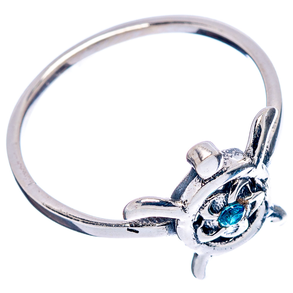 Blue Cubic Zirconia Seaturtle Dainty Ring Size 7.75 (.925 Sterling Silver)