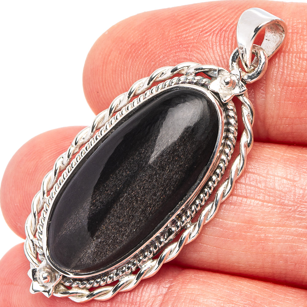 Premium Gold Sheen Obsidian Pendant 1 5/8" (.925 Sterling Silver)