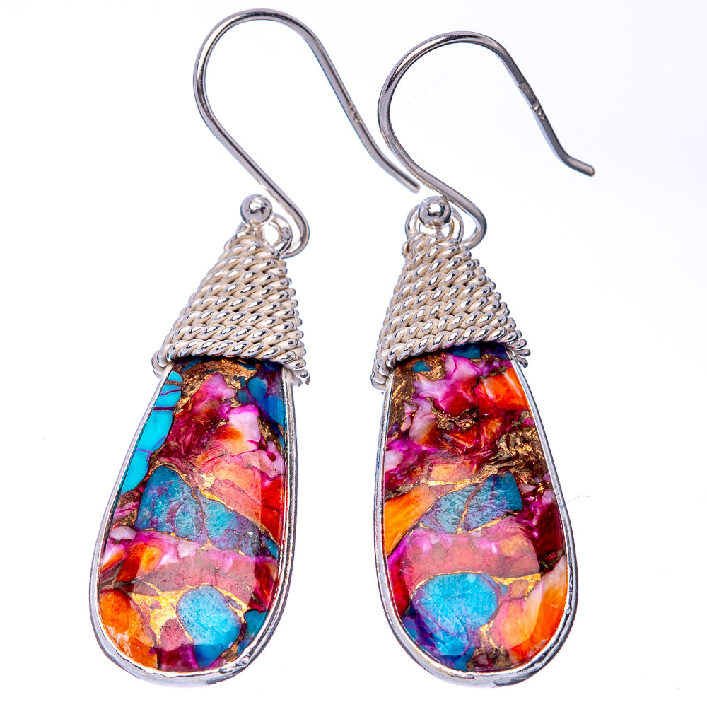 Kingman Pink Dahlia Turquoise 925 Sterling Silver Earrings 1 5/8" (925 Sterling Silver) E1440