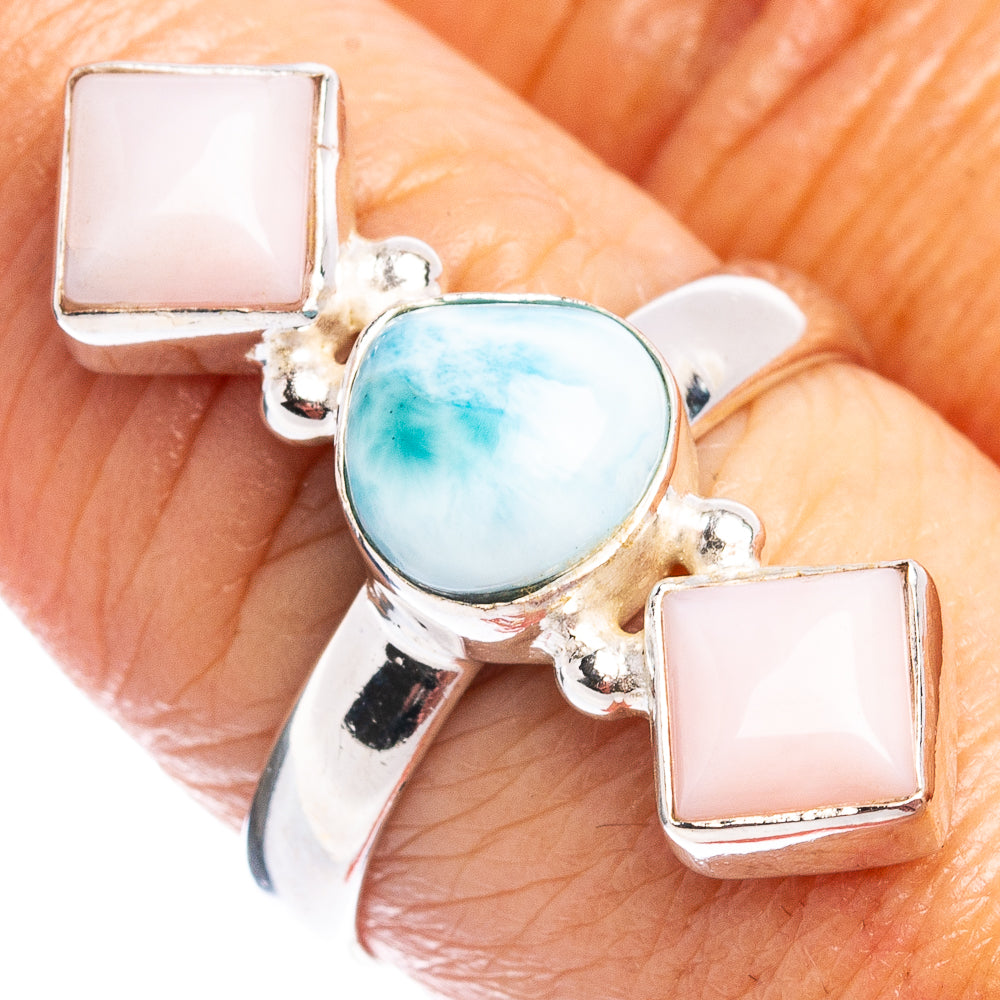 Rare Larimar, Pink Opal Ring Size 8.25 (.925 Sterling Silver)