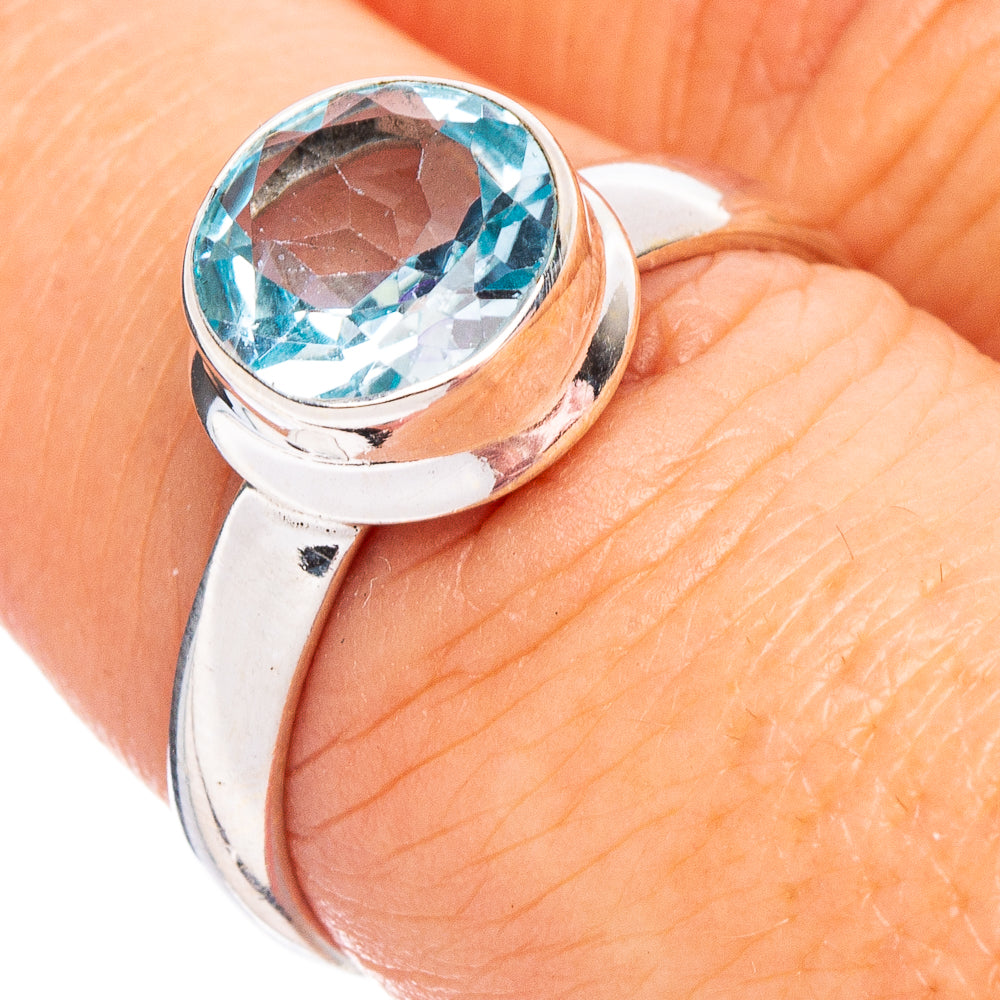 Faceted Blue Topaz Ring Size 7.5 (.925 Sterling Silver)