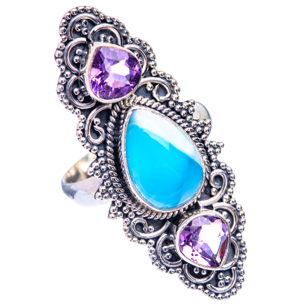Large Larimar, Amethyst Ring Size 6.25 (925 Sterling Silver) R140845