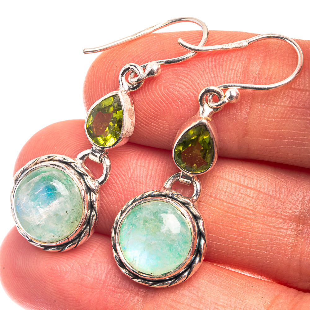 Green Moonstone, Peridot Earrings 1 1/2" (925 Sterling Silver) E432391