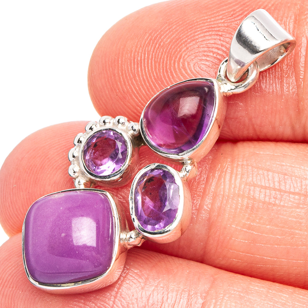 Phosphosiderite, Amethyst 925 Sterling Silver Premium Pendants 1 1/2" (925 Sterling Silver) P43734