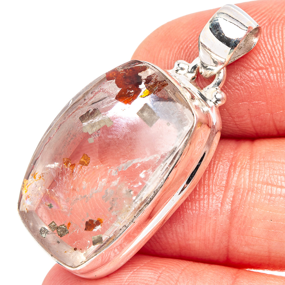 Marcasite In Quartz Pendant 1 3/8" (.925 Sterling Silver)