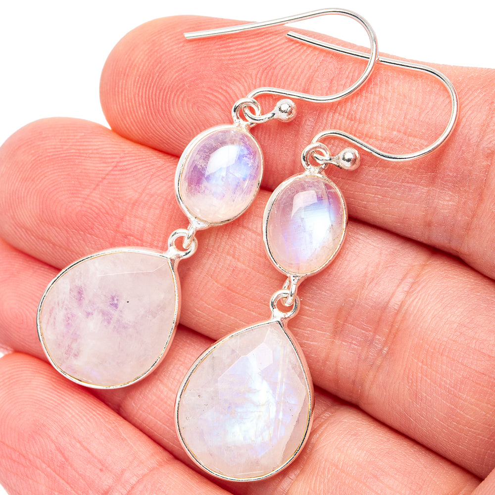 Rainbow Moonstone Earrings 1 3/4" (925 Sterling Silver) E3098