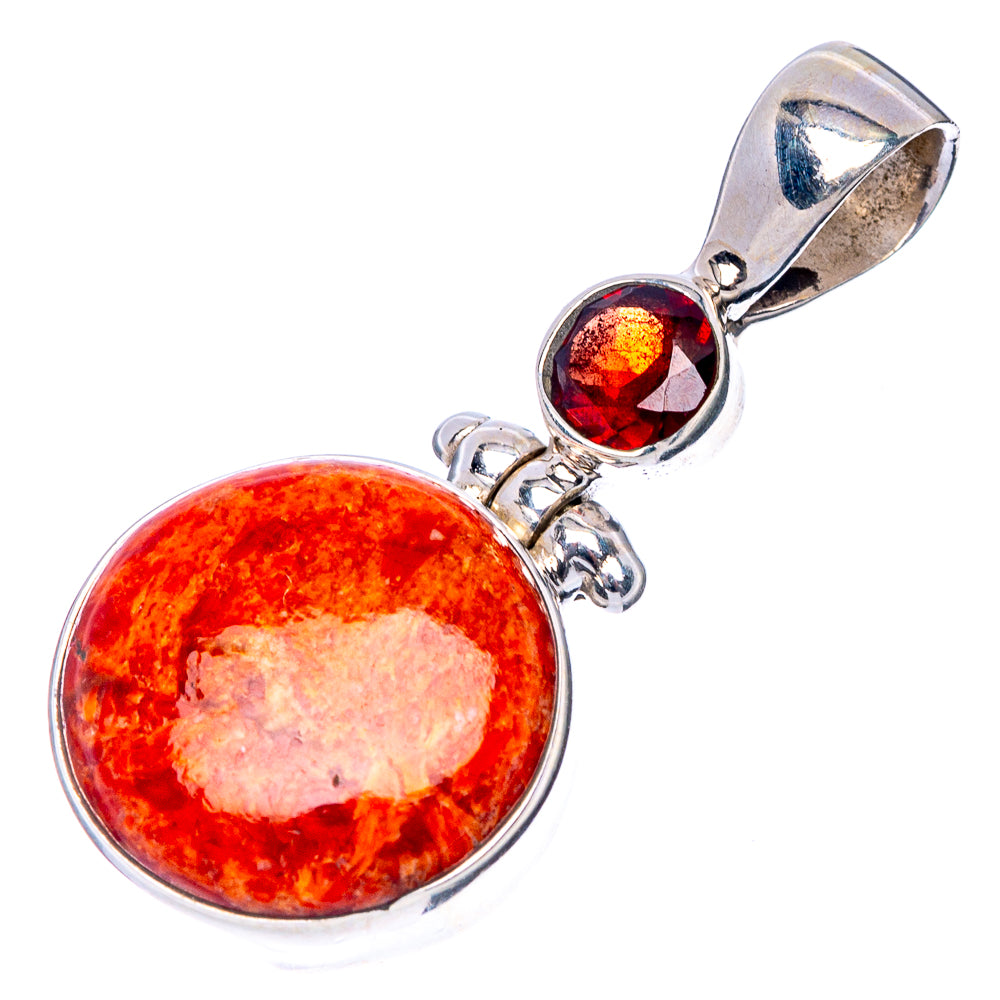 Sponge Coral, Garnet Pendant 1 1/4" (925 Sterling Silver) P41148