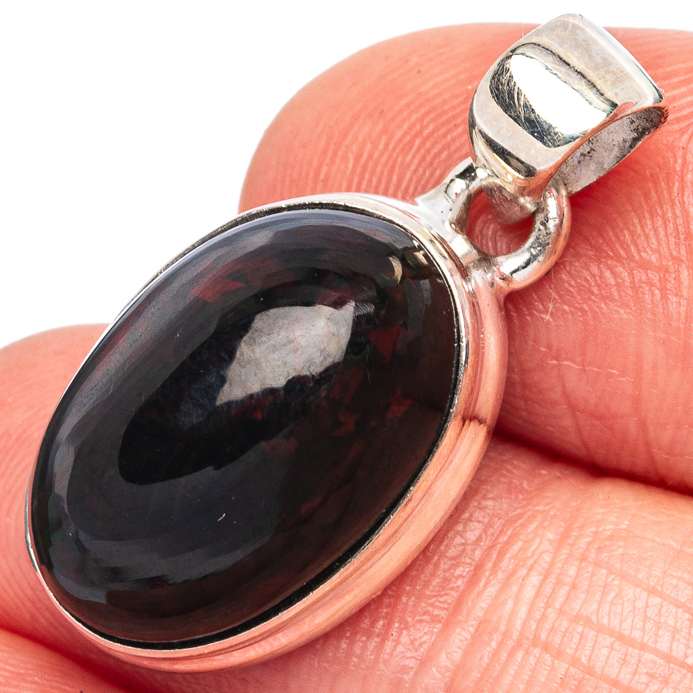 Large Rare Black Opal Pendant 1 1/8" (925 Sterling Silver) P43454