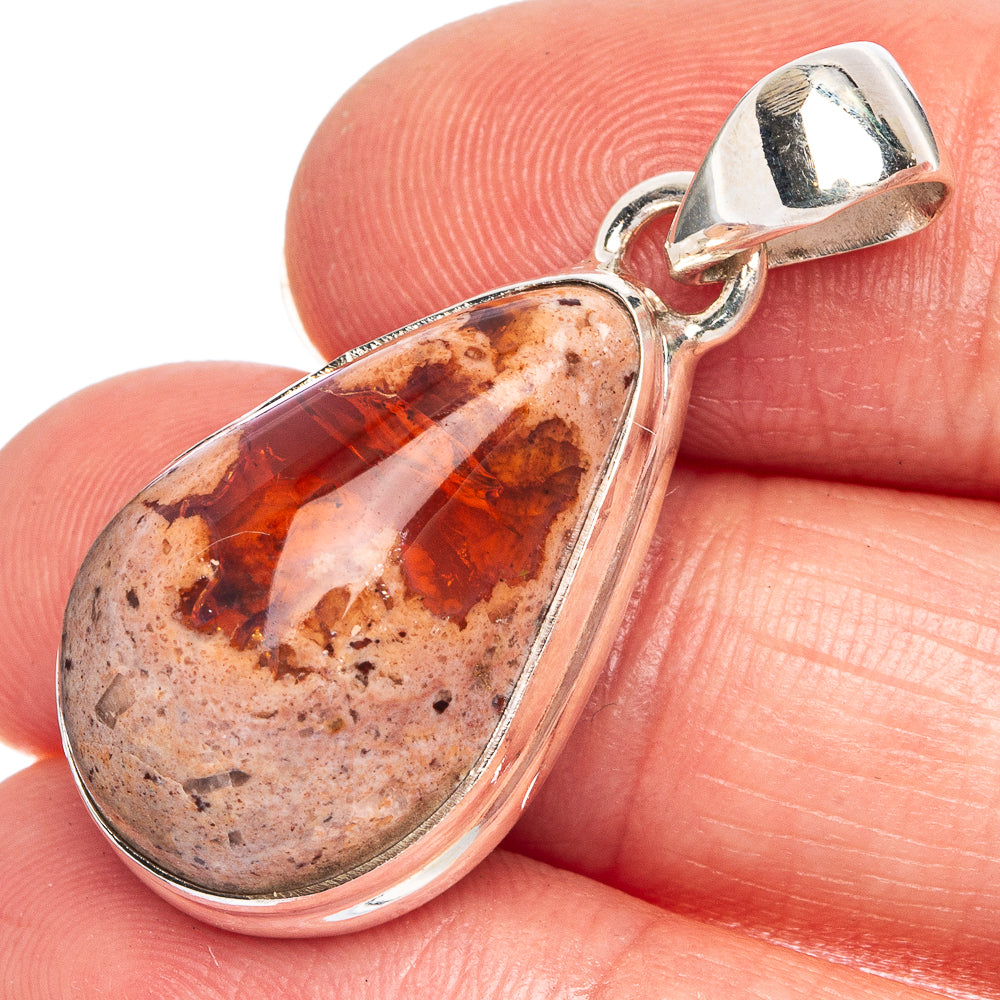 Rare Mexican Fire Opal Pendant 1 3/8" (925 Sterling Silver) P40415