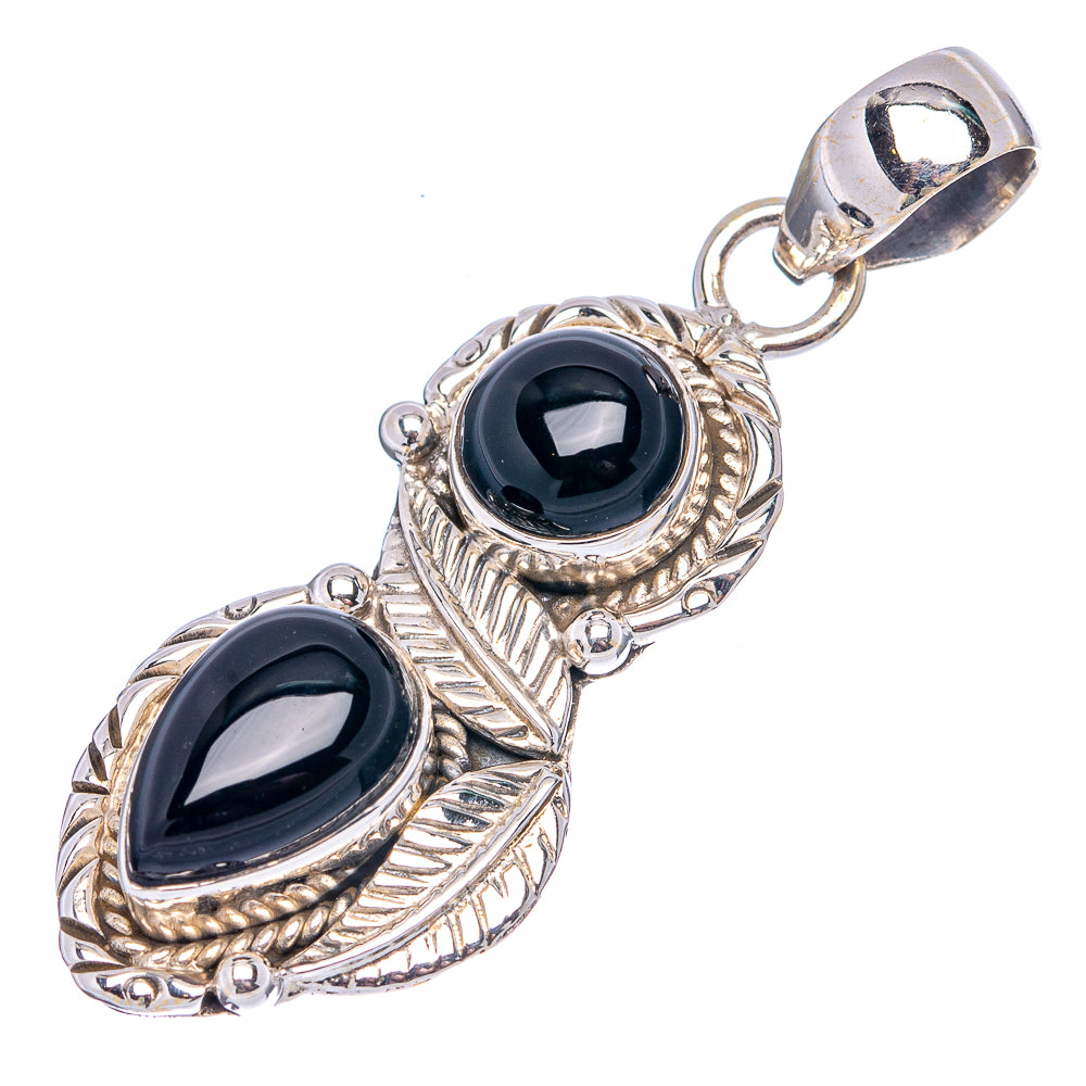 Native Style Black Onyx Pendant 1 3/4" (.925 Sterling Silver)