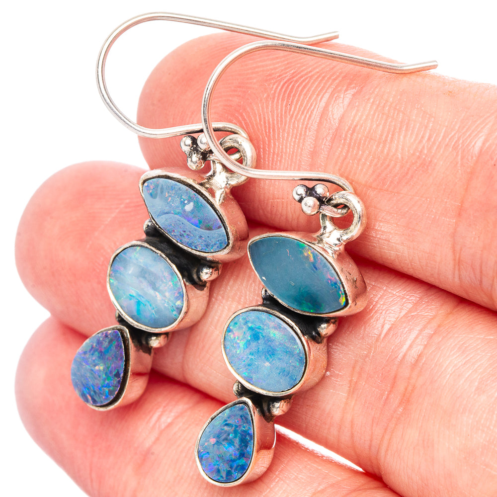 Rare Doublet Opal Earrings 1 5/8" (.925 Sterling Silver)