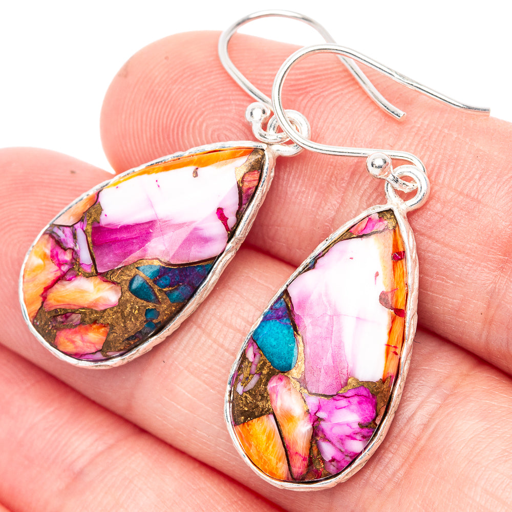 Kingman Pink Dahlia Turquoise 925 Sterling Silver Earrings 1 1/2" (925 Sterling Silver) E1226