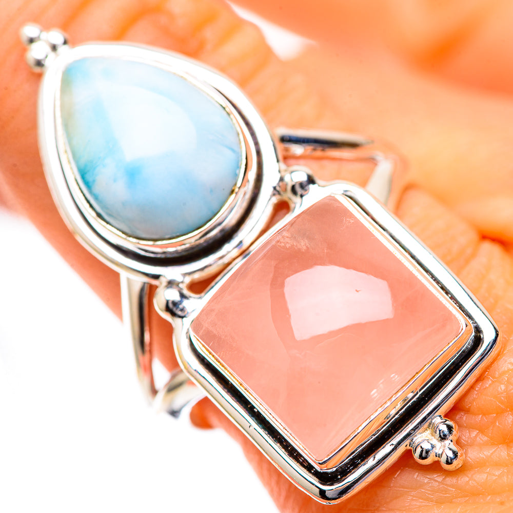 Large Rose Quartz, Larimar 925 Sterling Silver Ring Size 10 (925 Sterling Silver) RING139685