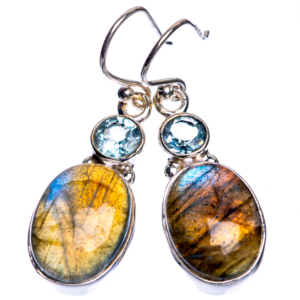 Labradorite, Blue Topaz Earrings 1 1/2" (925 Sterling Silver) E432756