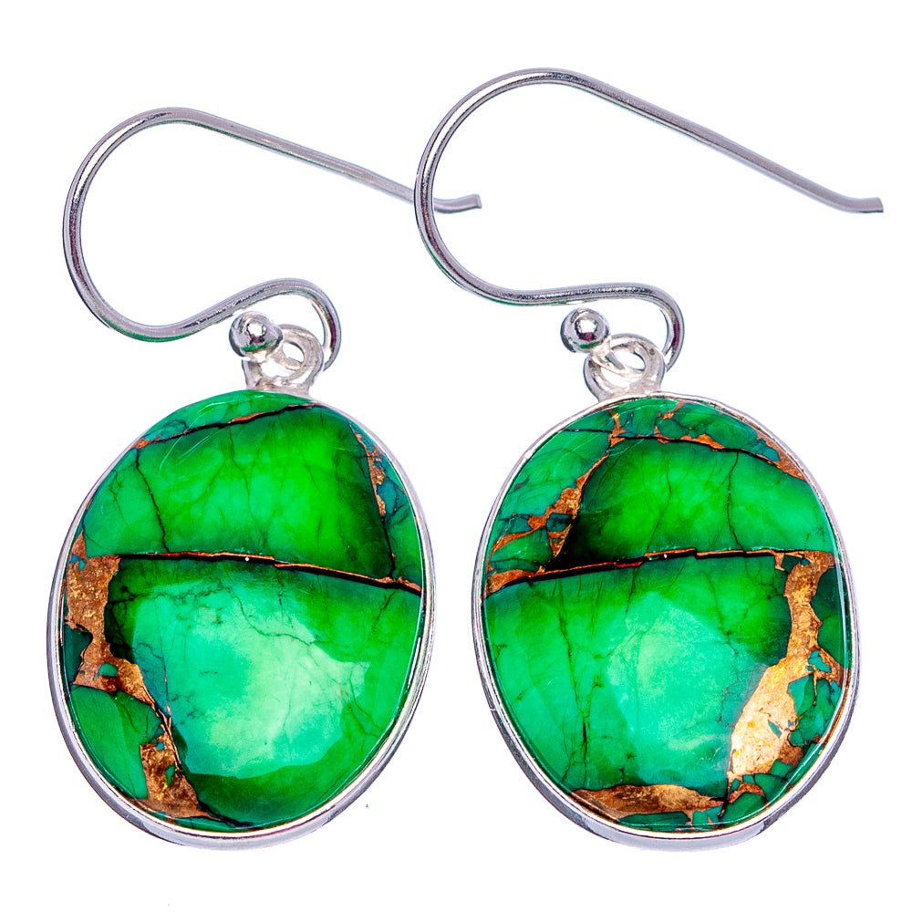 Green Copper Turquoise Earrings 1 3/8" (.925 Sterling Silver)