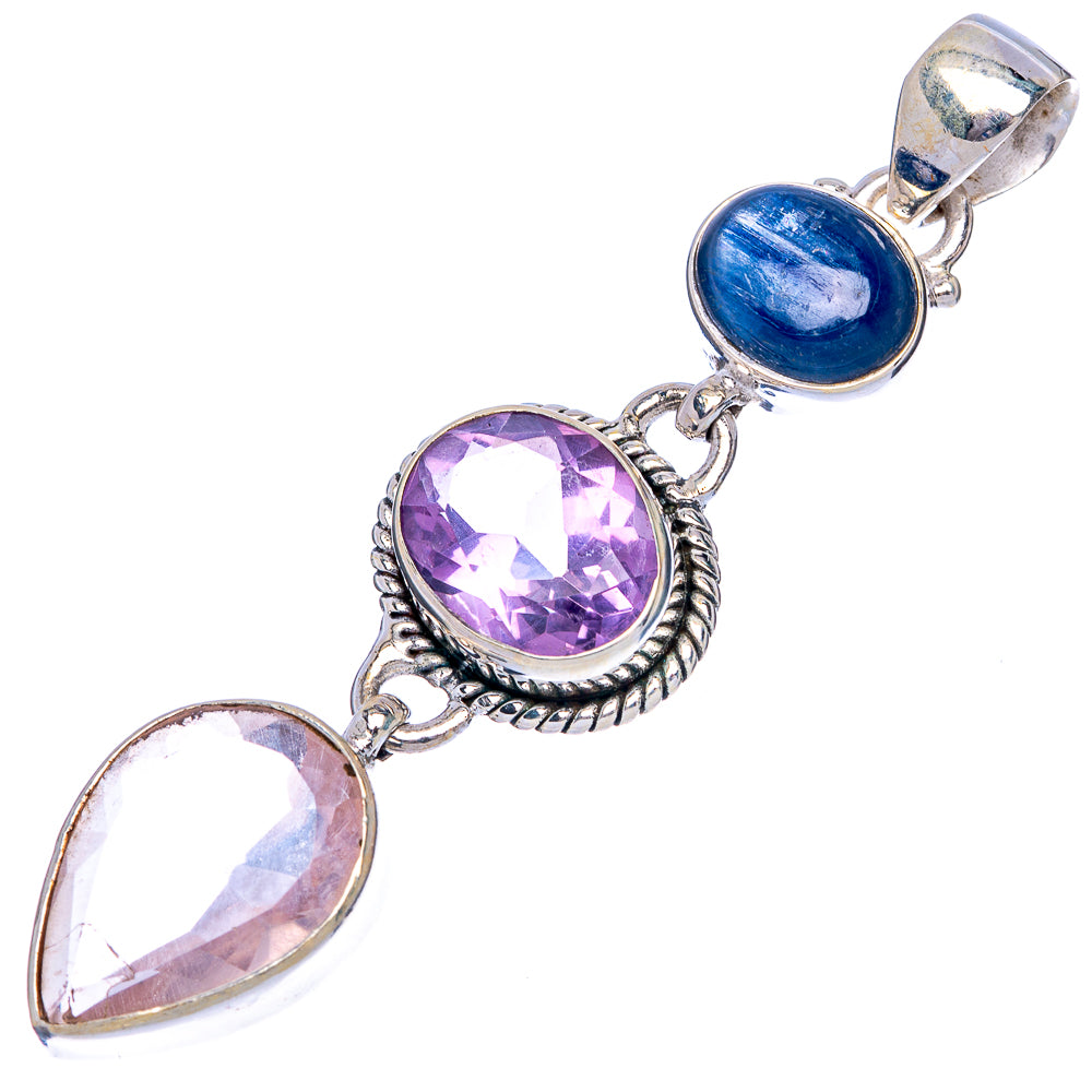 Rose Quartz, Amethyst, Kyanite Pendant 2 1/4" (925 Sterling Silver) P40602