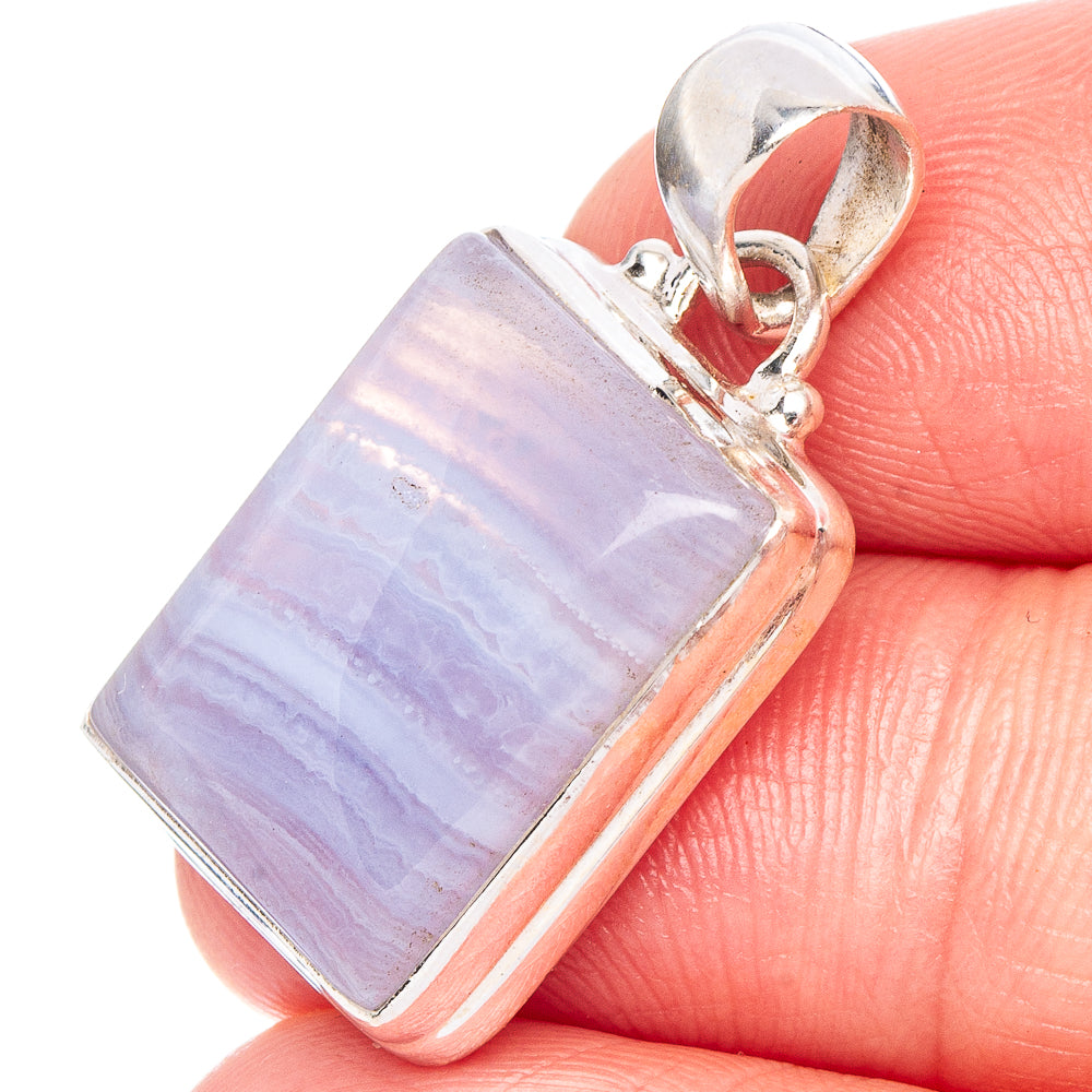 Blue Lace Agate Pendant 1 1/8" (.925 Sterling Silver)