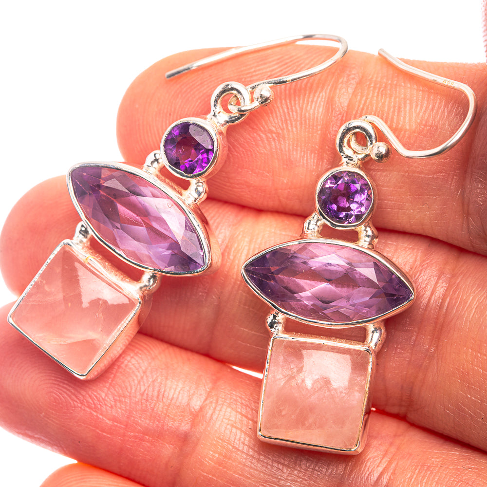 Rose Quartz, Amethyst Earrings 1 5/8" (925 Sterling Silver) E432413