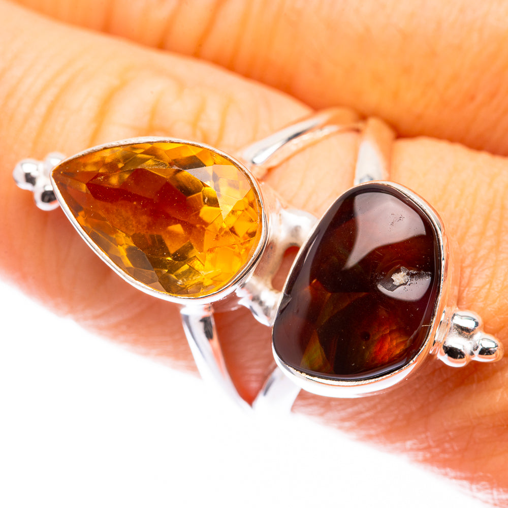 Mexican Fire Agate, Citrine Ring Size 8 (925 Sterling Silver) R141499