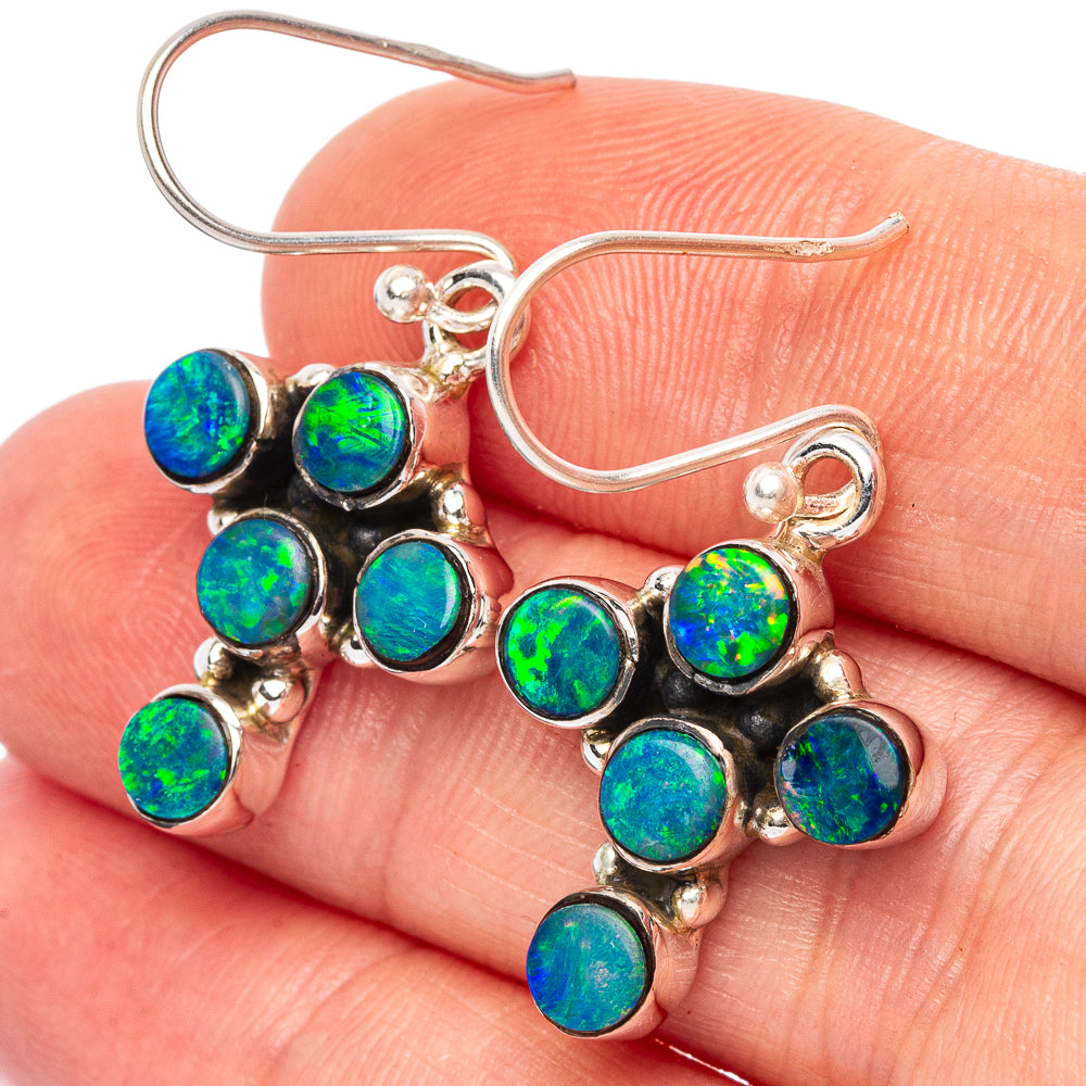 Rare Doublet Opal Cross Earrings 1 3/8" (925 Sterling Silver) E2663