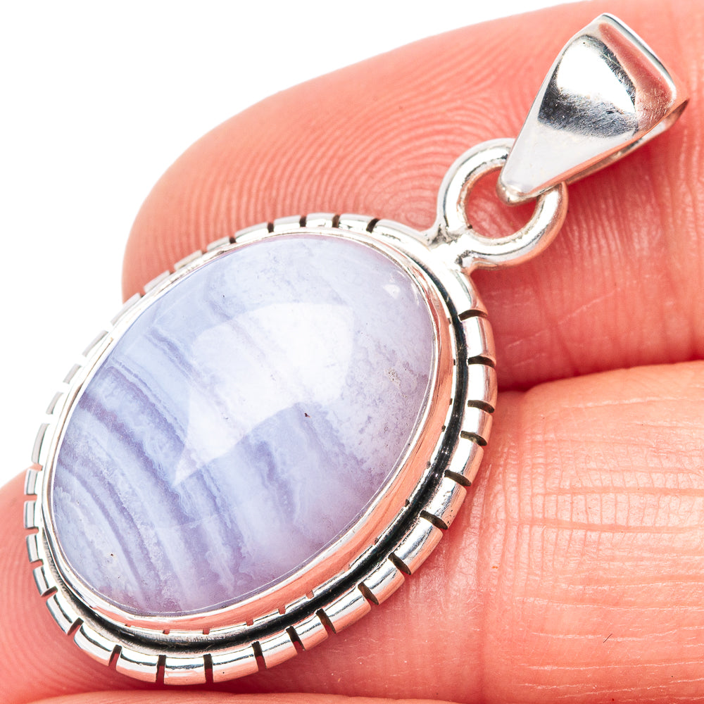 Blue Lace Agate Pendant 1 1/4" (925 Sterling Silver) P42521