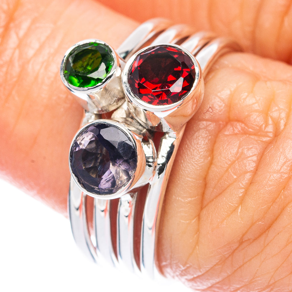 Premium Tanzanite, Garnet, Chrome Diopside 925 Sterling Silver Ring Size 6.5 (925 Sterling Silver) R2707