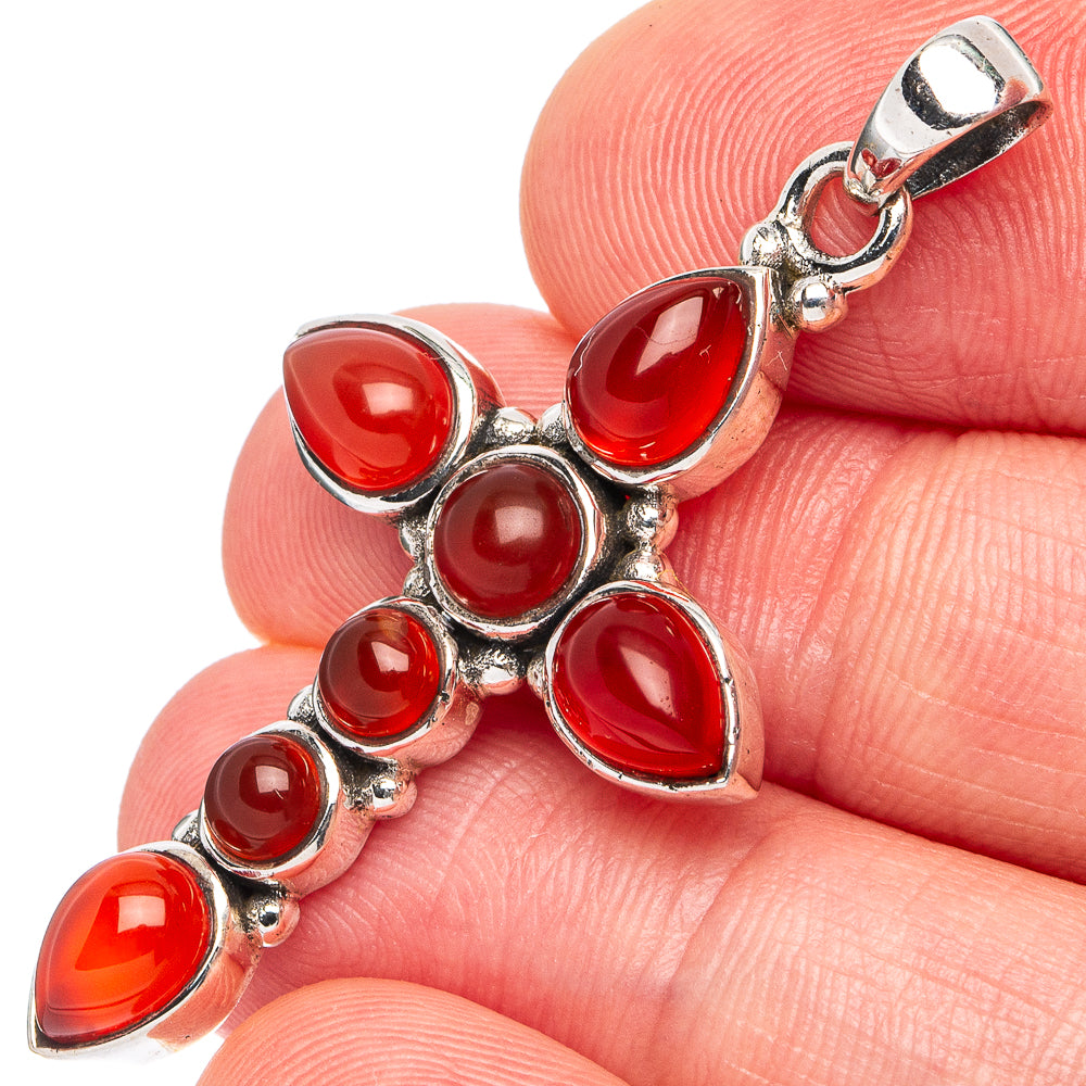 Carnelian Cross Pendant 1 3/4" (925 Sterling Silver) P45458