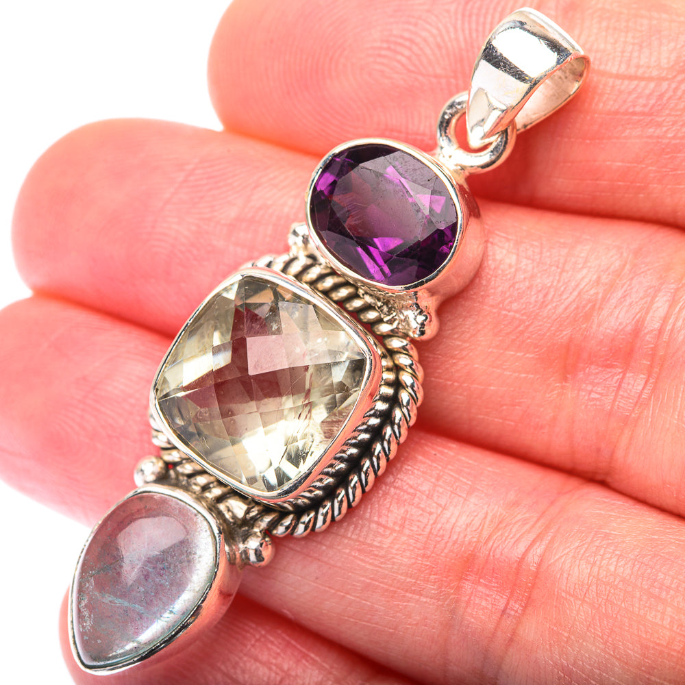 Green Amethyst, Amethyst, Blue Fluorite Pendant 2" (925 Sterling Silver) PD38593