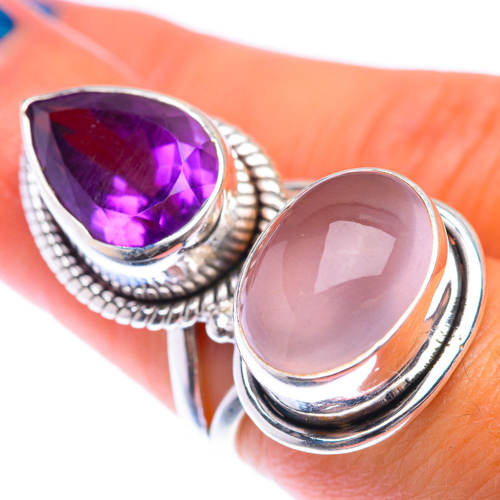 Large Rose Quartz, Amethyst Ring Size 6.5 (925 Sterling Silver) RING139994
