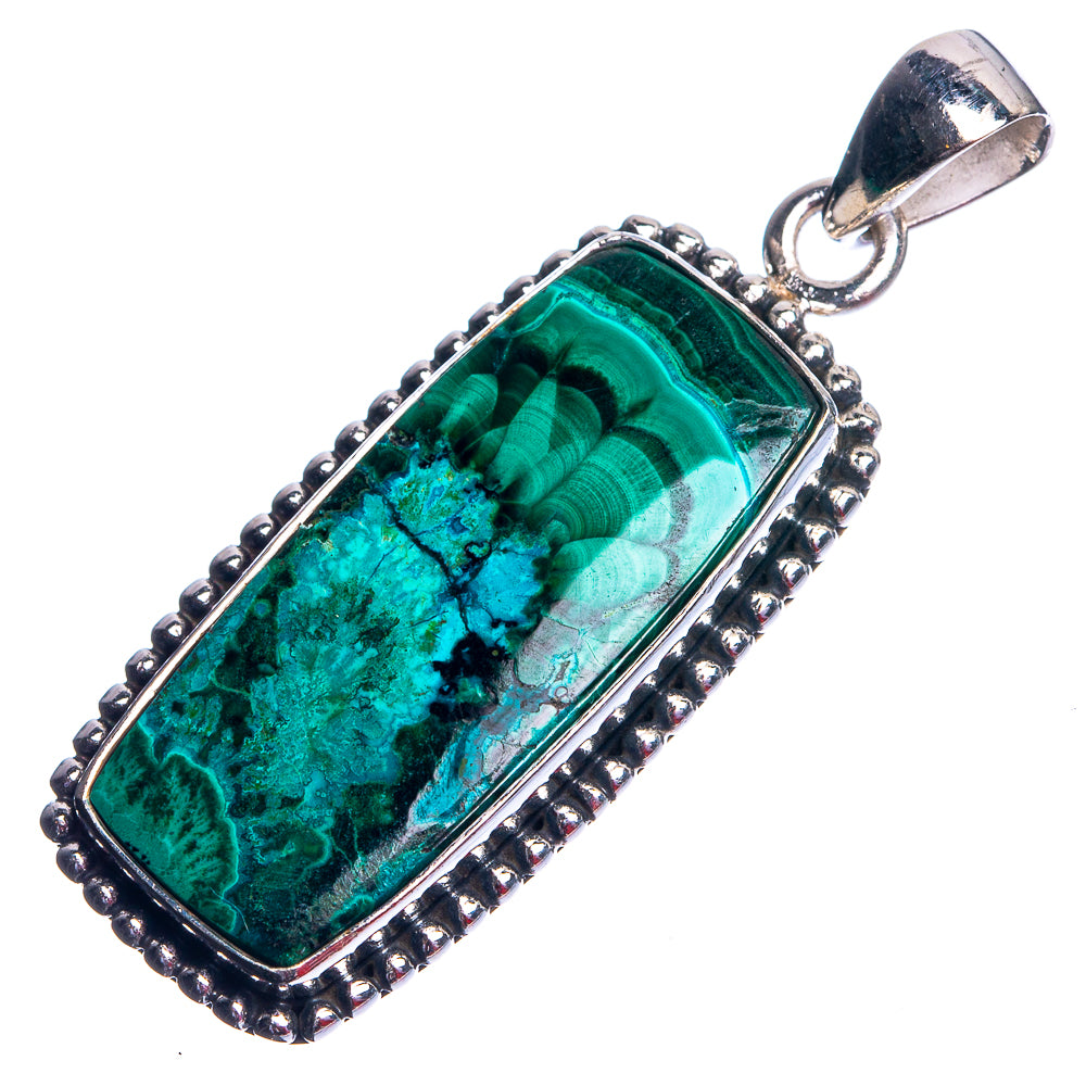 Malachite In Chrysocolla 925 Sterling Silver Pendant 1 5/8"