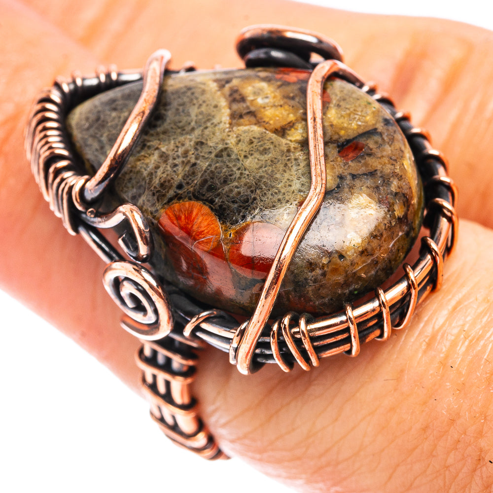 Peanut Obsidian Wire Wrap Ring Size 6 (Oxidized Copper)