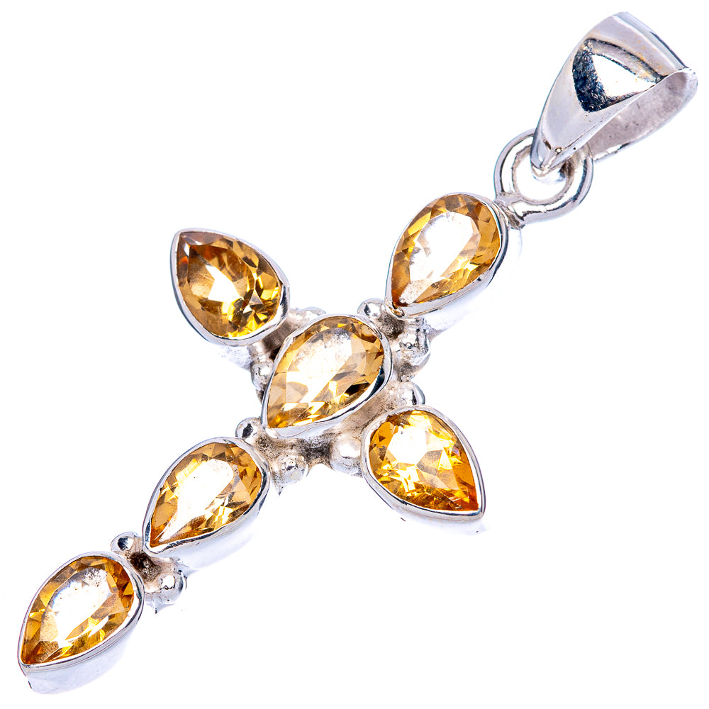 Faceted Citrine Cross Pendants 1 5/8" (925 Sterling Silver) P42365