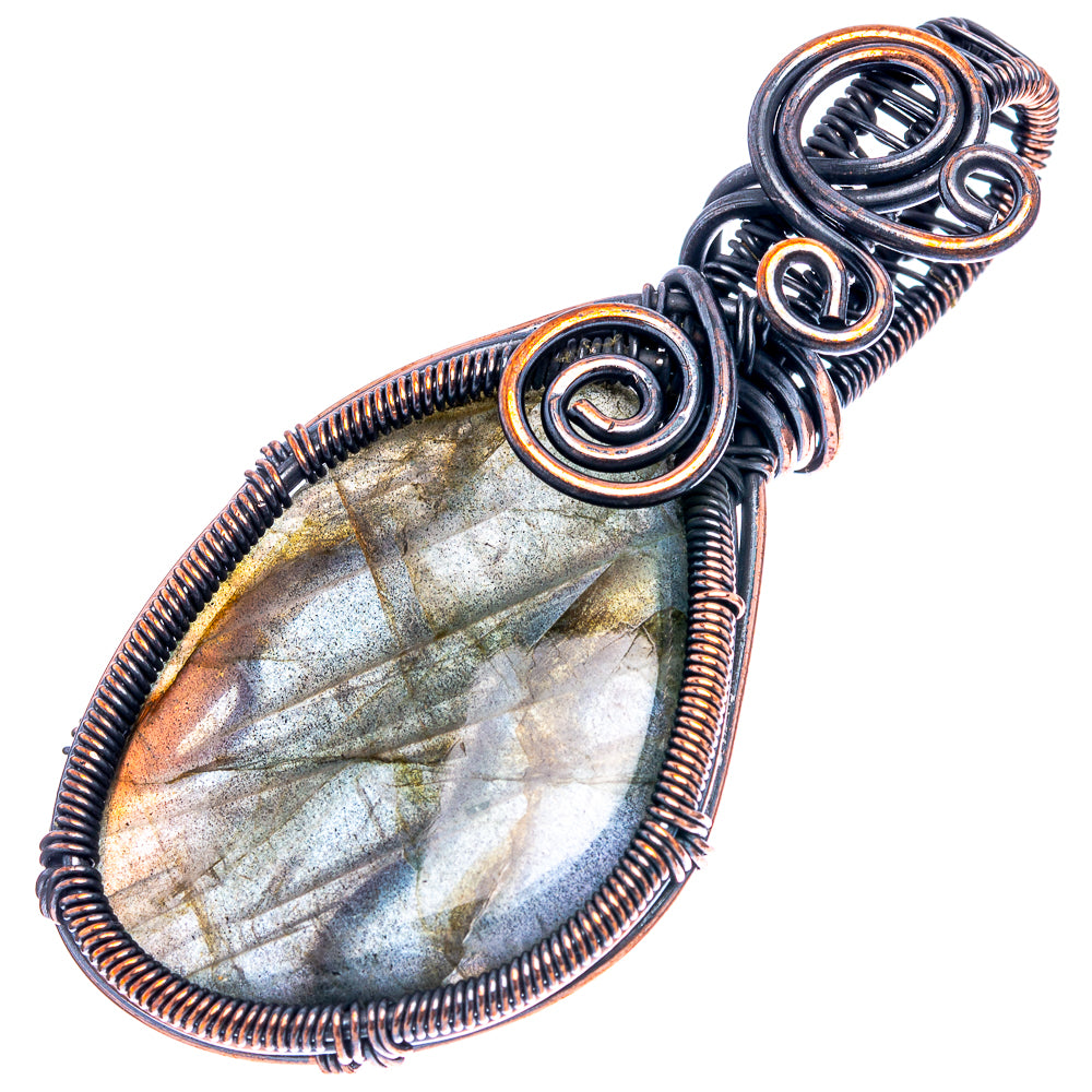 Labradorite Wire Wrap Pendant 2 3/8" (Oxidized Copper)