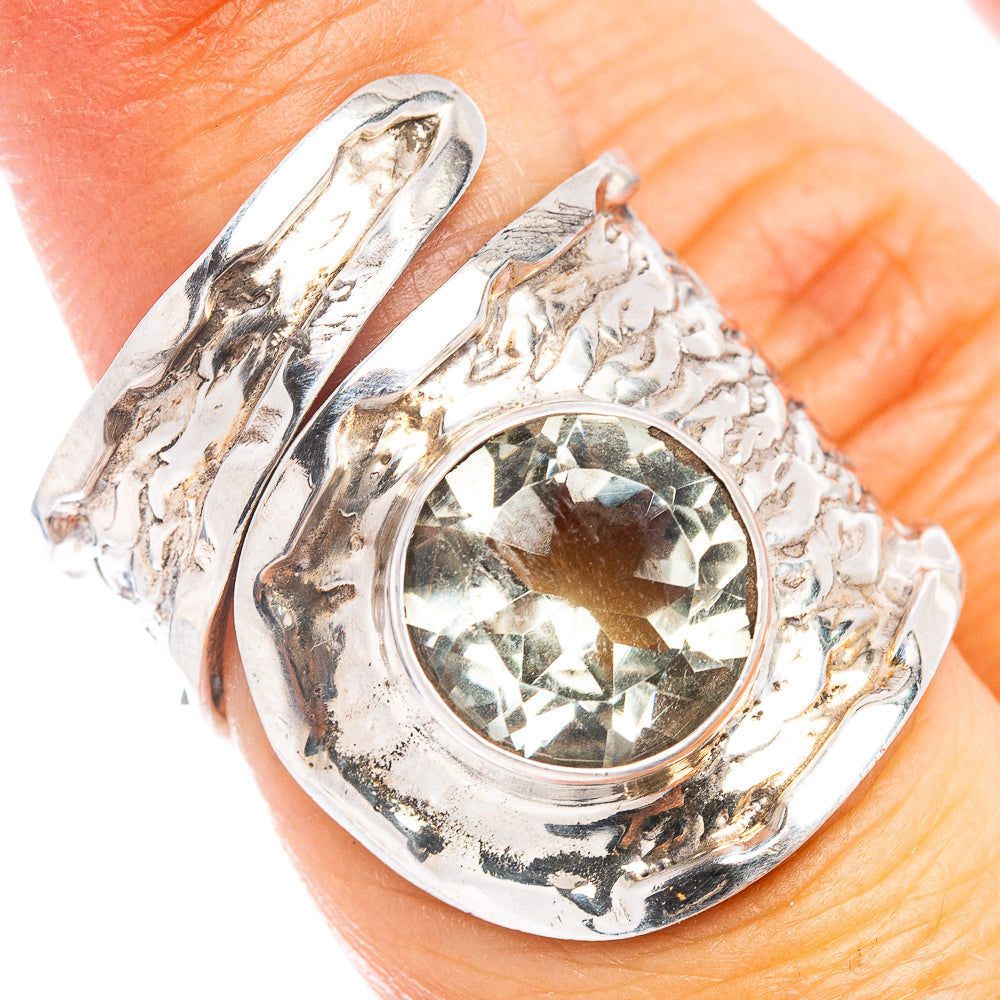 (Classic Series) Green Amethyst Ring Size 6 Adjustable (.925 Sterling Silver)