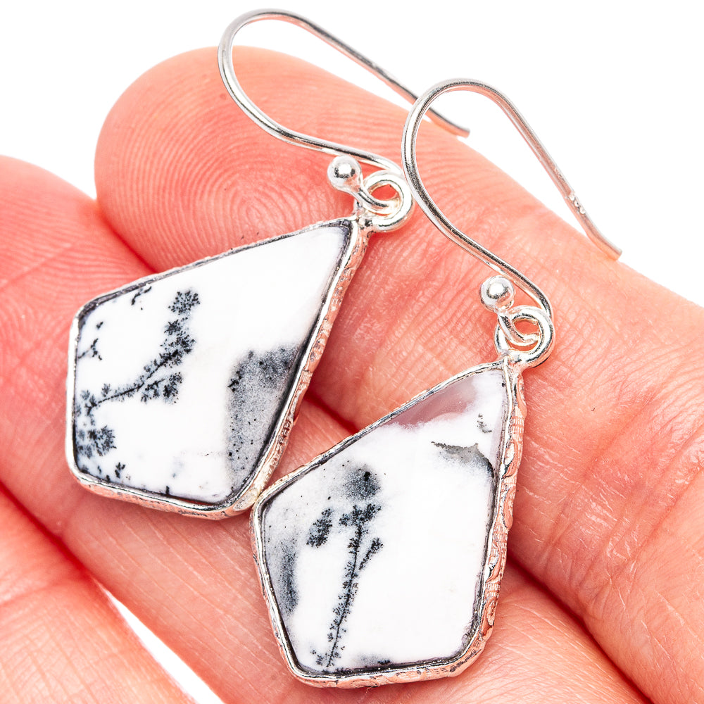 Dendritic Opal Earrings 1 3/8" (925 Sterling Silver) E1929