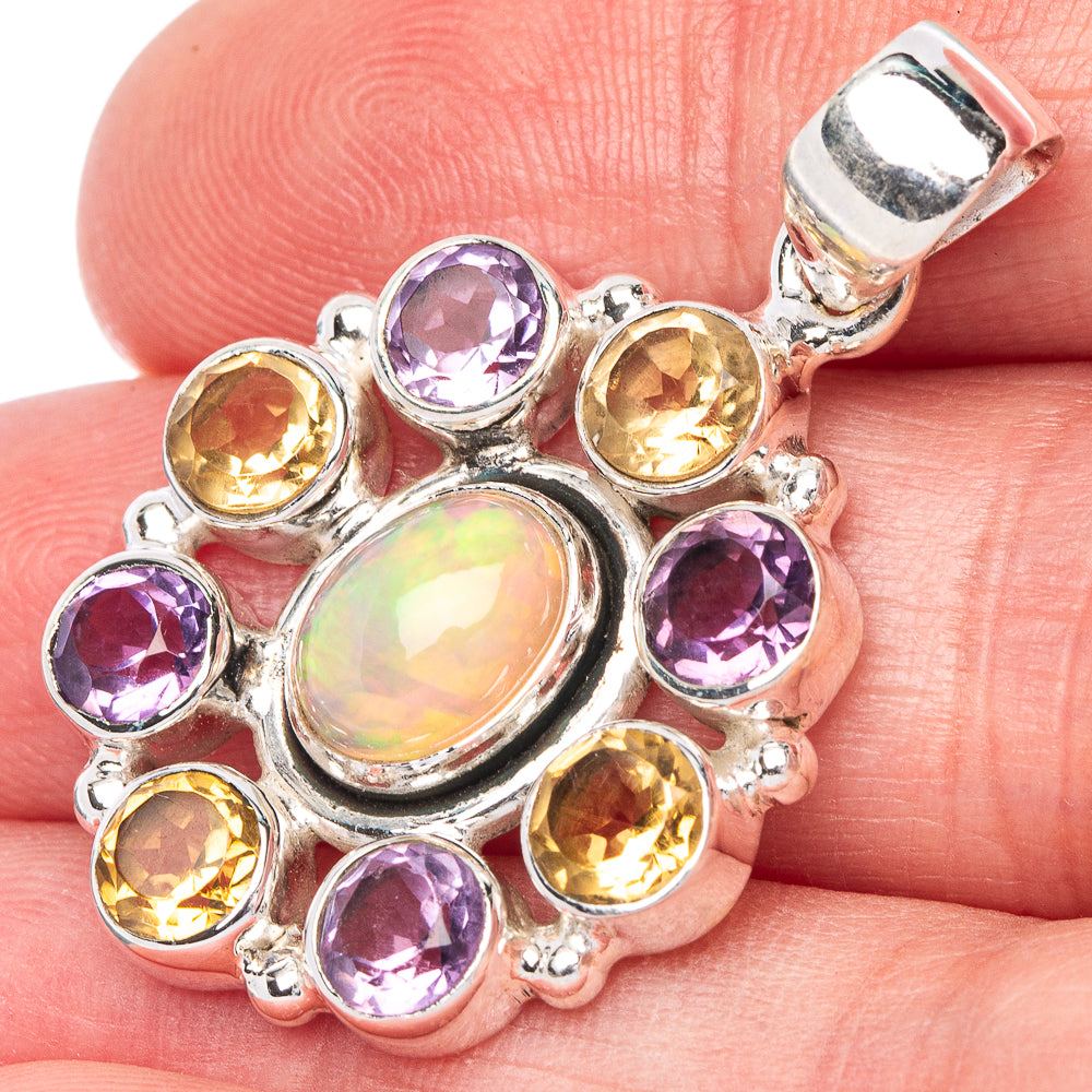Rare Ethiopian Opal, Amethyst, Citrine Pendant 1 1/2" (925 Sterling Silver) P40975