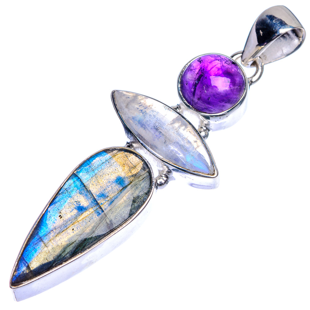 Labradorite, Rainbow Moonstone, Amethyst Pendant 2 1/4" (925 Sterling Silver) P39739